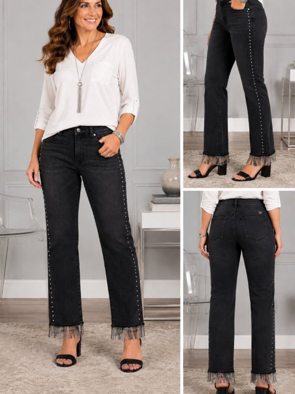 DG2 by Diane Gilman Black Studded Fringe Hem Jeans – Size 10